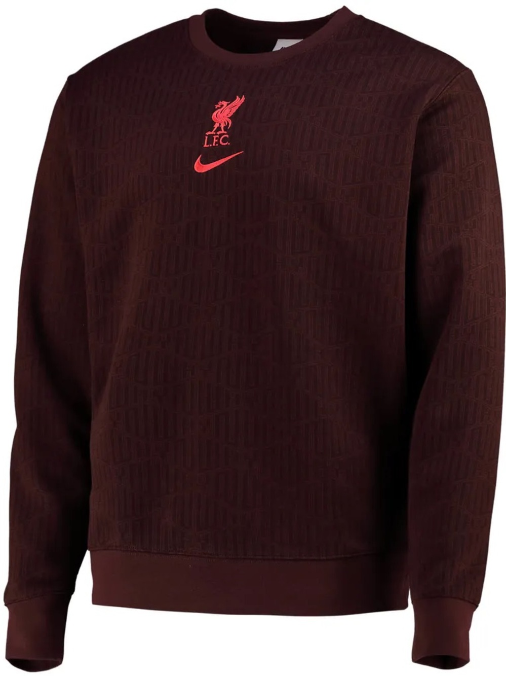 Nike Men's Liverpool F.C. Maroon Crewneck Sweatshirt with Red Logo - XL